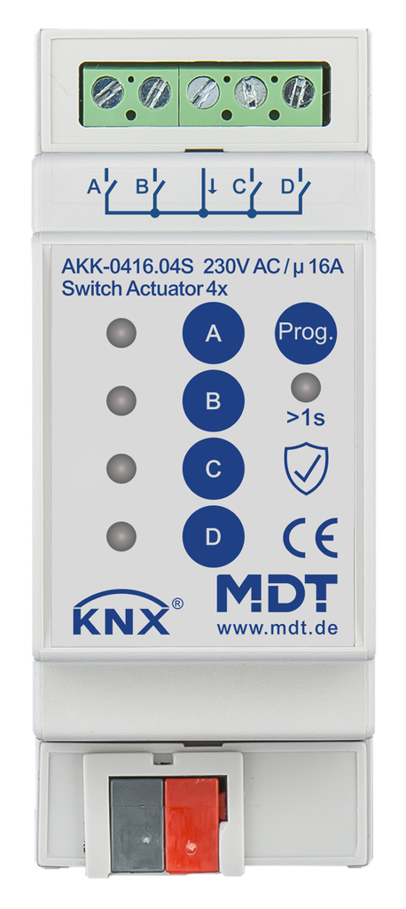 Actionneur 4 sorties KNX, 2 modules, 16 A, 230 V CA, compact, 70 µF