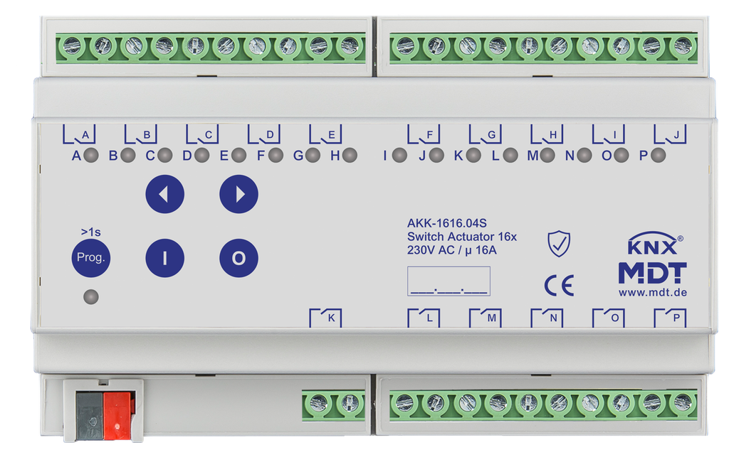 Actionneur 16 sorties KNX, 8 modules, 16 A, 230 V CA, compact, 70 µF