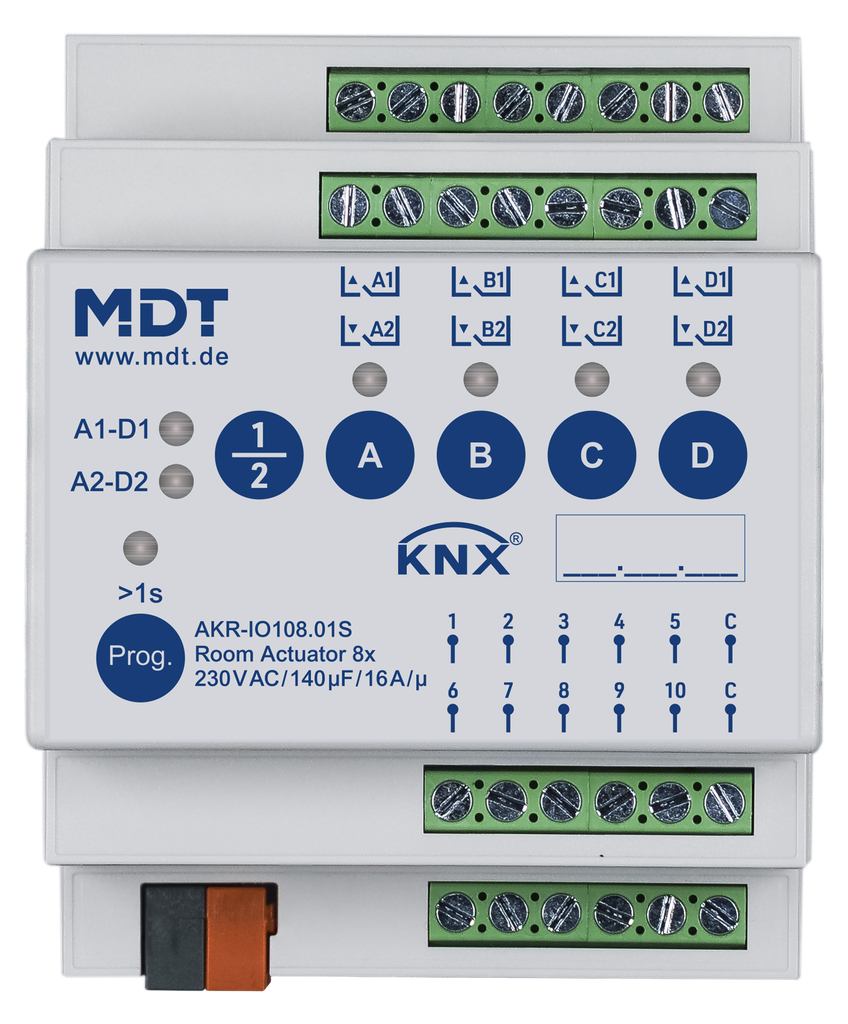 Contrôleur Universel KNX 8 sorties, 10 entrées, 4 modules, 16 A, 140 µF