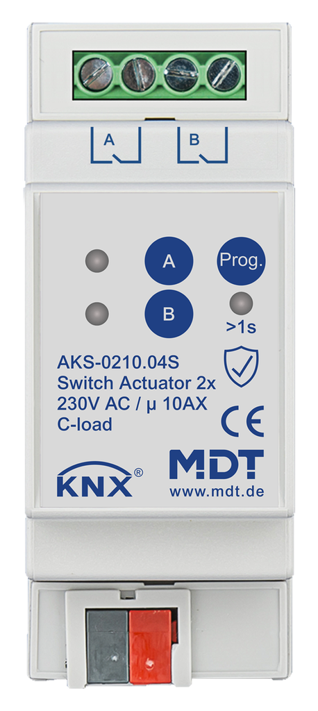 Actionneur 2 sorties KNX, 2 modules, 10 A, 230 V CA, charge capacitive, standard