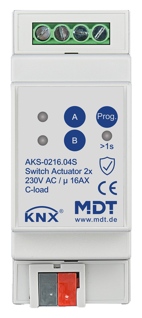 Actionneur 2 sorties KNX, 2 modules, 16 A, 230 V CA, charge capacitive, standard