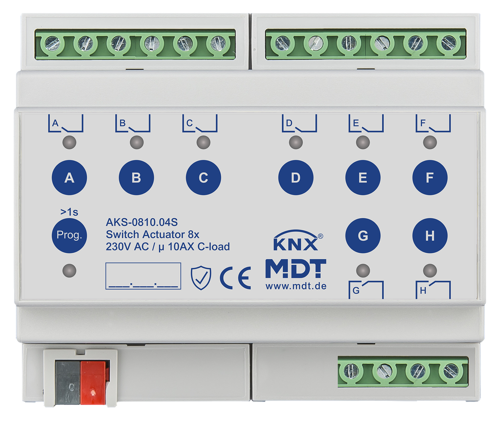 Actionneur 8 sorties KNX, 6 modules, 10 A, 230 V CA, charge capacitive, standard