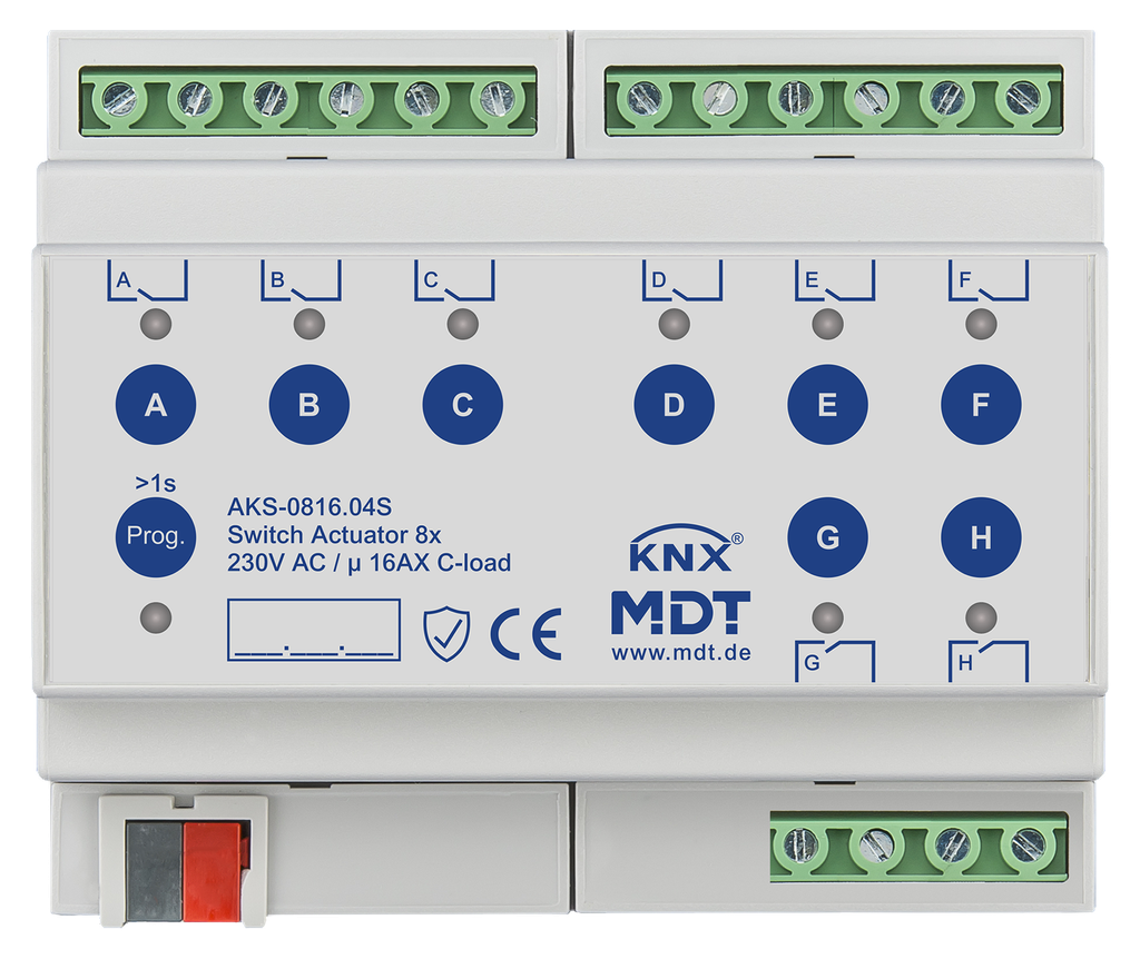Actionneur 8 sorties KNX, 6 modules, 16 A, 230 V CA, charge capacitive, standard