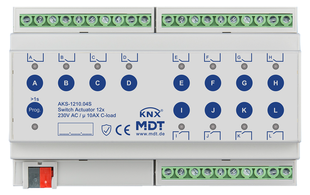 Actionneur 12 sorties KNX, 8 modules, 10 A, 230 VCA, charge capacitive, standard