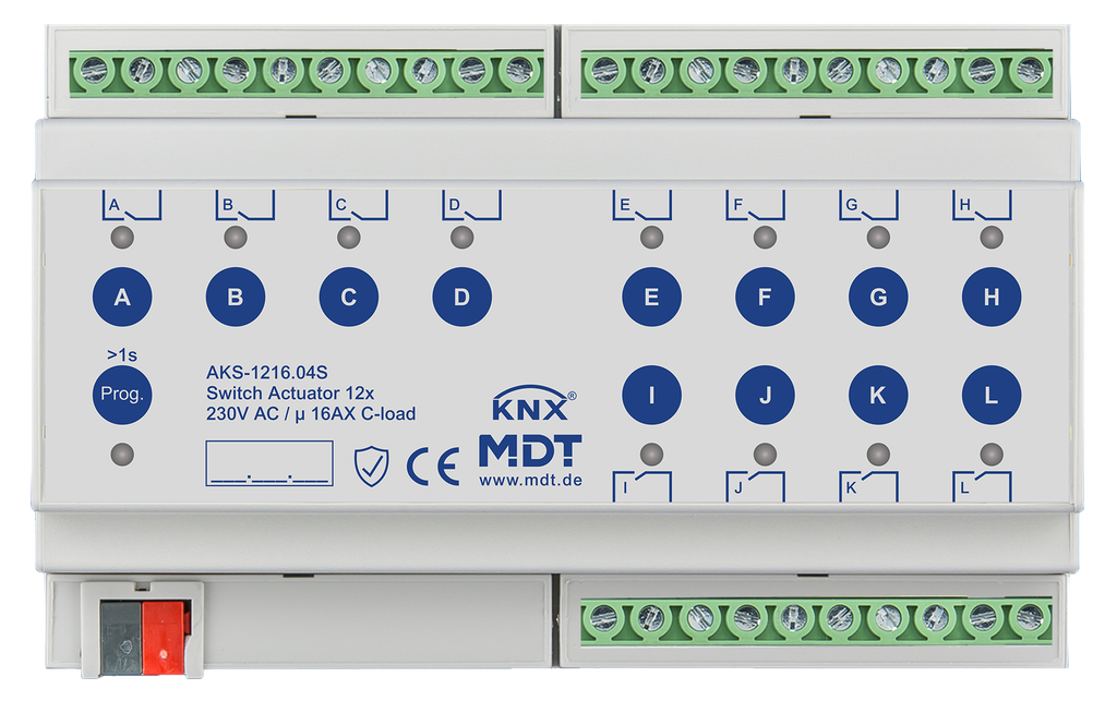 Actionneur 12 sorties KNX, 8 modules, 16 A, 230 VCA, charge capacitive, standard