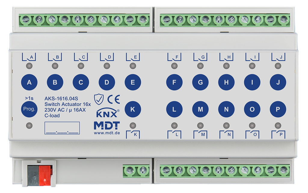 Actionneur 16 sorties KNX, 8 modules, 16 A, 230 VCA, charge capacitive, standard