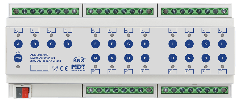 Actionneur 20 sorties KNX 12 modules, 16 A, 230 VCA, charge capacitive, standard