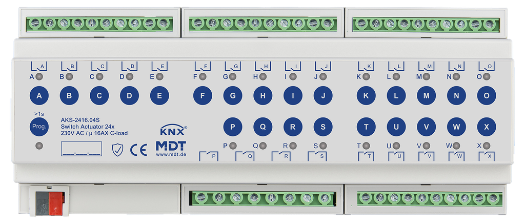 Actionneur 24 sorties KNX 12 modules, 16 A, 230 VCA, charge capacitive, standard