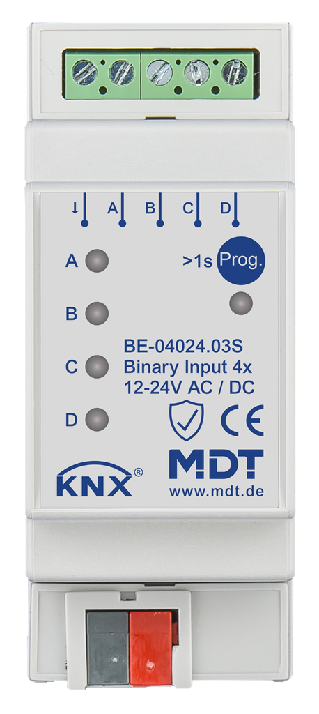 Entrée binaire, 4 entrées KNX, 2 modules, 24 V CA/CC.