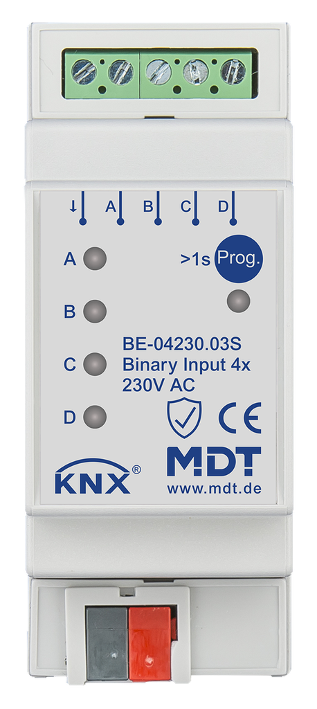 Entrée binaire, 4 entrées KNX, 2 modules, 230 V CA.