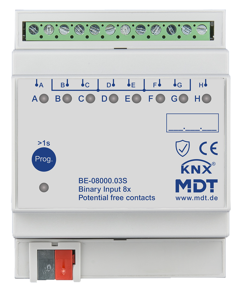 Entrée binaire, 8 entrées KNX, 4 modules, libre de potentiel