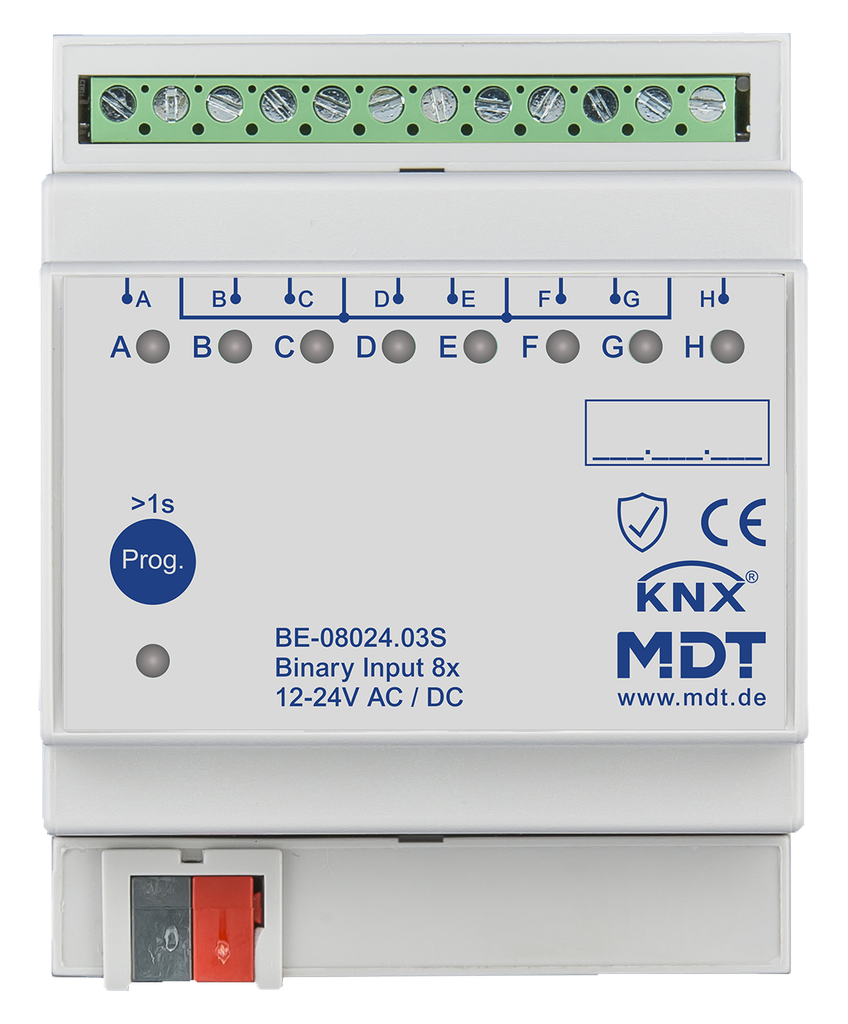 Entrée binaire, 8 entrées KNX, 4 modules, 24 V CA/CC.