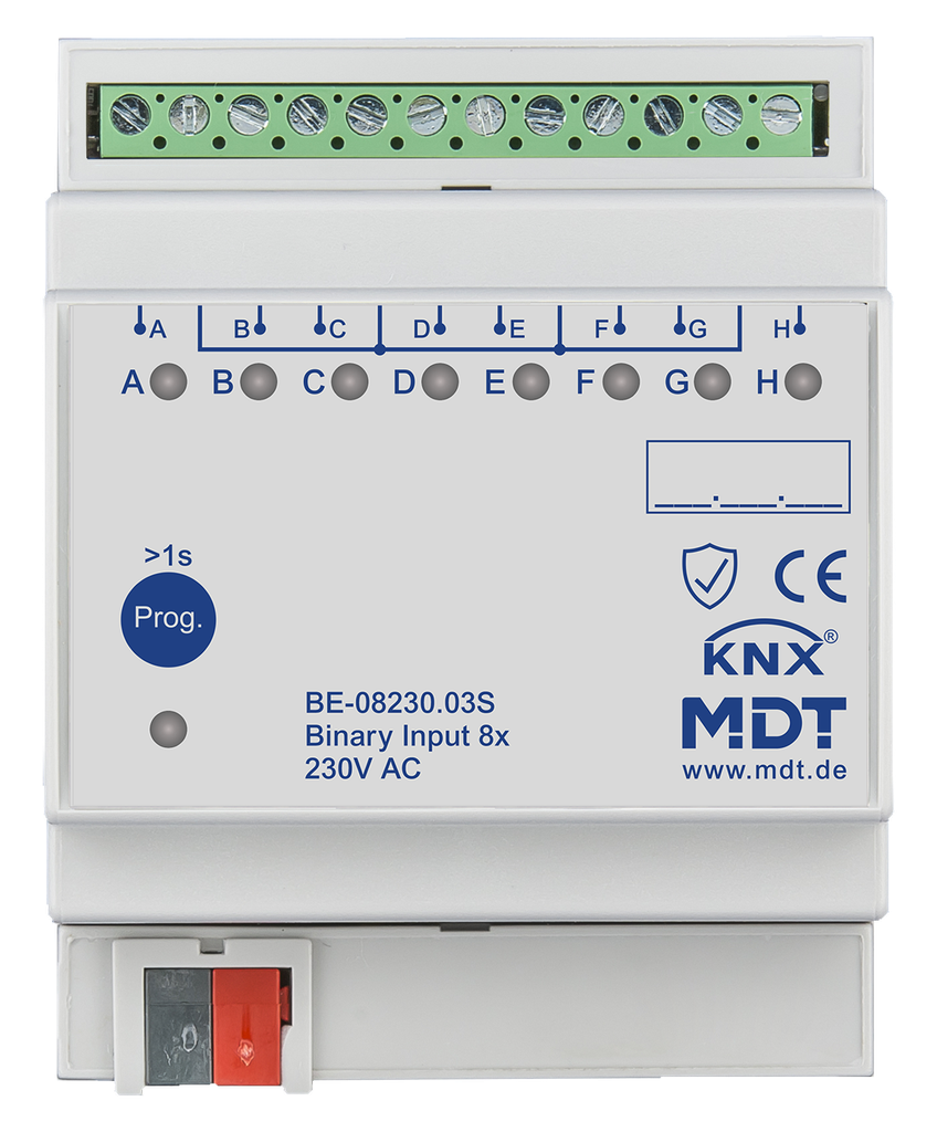 Entrée binaire, 8 entrées KNX, 4 modules, 230 V CA.