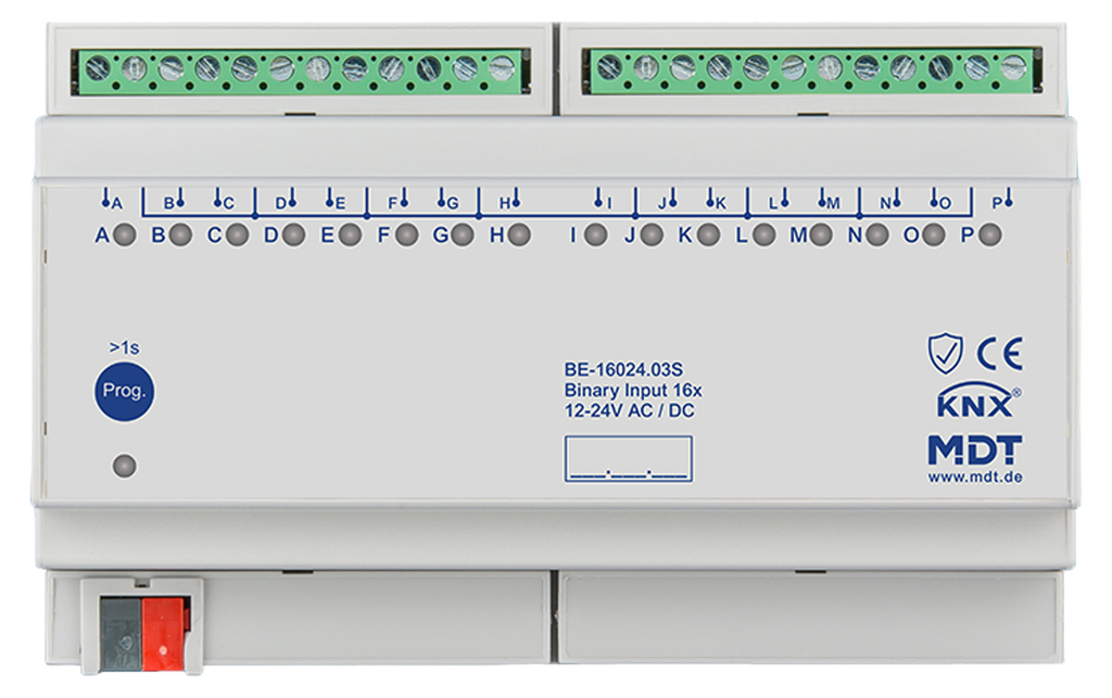 Entrée binaire, 16 entrées KNX, 8 modules, 24 V CA/CC.