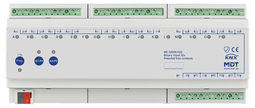 Entrée binaire, 32 entrées KNX, 12 modules, libre de potentiel.