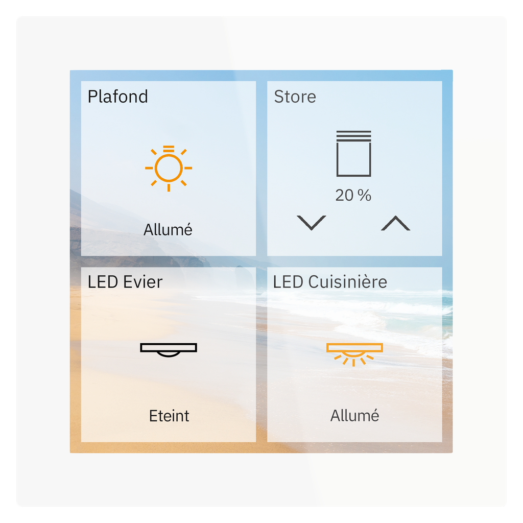 Écran tactile KNX Smart 4 pouces en finition verre, blanc.