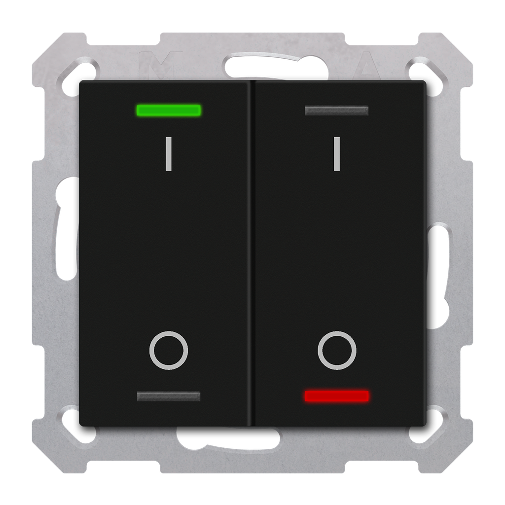 Bouton-poussoir Light 55, 2 paires KNX RF+ radio,Secure,RGBW,TS,noir,commutation