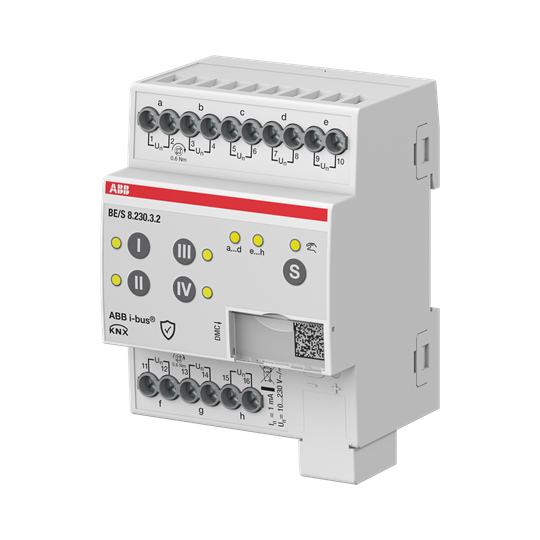 Module KNX 8 Entrées Tor, 10-230V AC/DC, à commande manuelle, KNX Secure