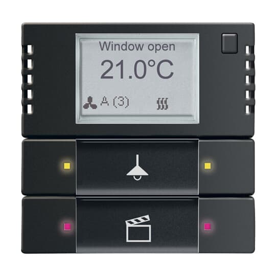Thermostat KNX+4BP à voyant à LED Futur Linear 63x63 Noir Matt