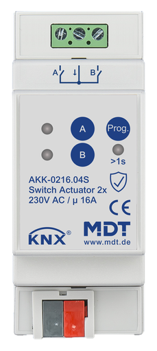 [MDT-AKK-0216.04S] Actionneur 2 sorties KNX, 2 modules, 16 A, 230 V CA, compact, 70 µF