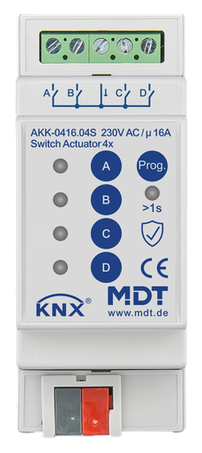 [MDT-AKK-0416.04S] Actionneur 4 sorties KNX, 2 modules, 16 A, 230 V CA, compact, 70 µF