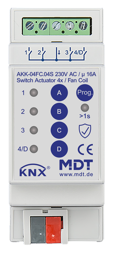 [MDT-AKK-04FC.04S] Actionneur 4 sorties KNX, 2 modules, 16 A, 230 V CA, compact, 70 µF