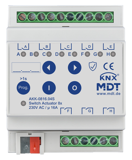 [MDT-AKK-0816.04S] Actionneur 8 sorties KNX, 4 modules, 16 A, 230 V CA, compact, 70 µF