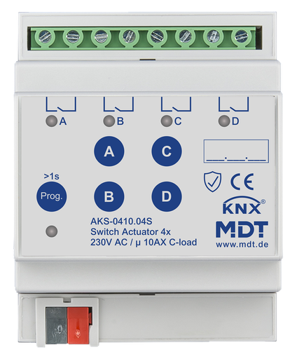 [MDT-AKS-0410.04S] Actionneur 4 sorties KNX, 4 modules, 10 A, 230 V CA, charge capacitive, standard