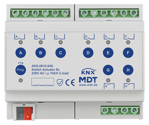 [MDT-AKS-0810.04S] Actionneur 8 sorties KNX, 6 modules, 10 A, 230 V CA, charge capacitive, standard