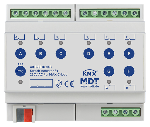 [MDT-AKS-0816.04S] Actionneur 8 sorties KNX, 6 modules, 16 A, 230 V CA, charge capacitive, standard