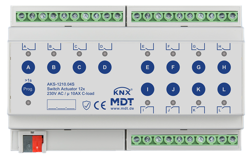 [MDT-AKS-1210.04S] Actionneur 12 sorties KNX, 8 modules, 10 A, 230 VCA, charge capacitive, standard