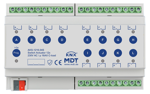 [MDT-AKS-1216.04S] Actionneur 12 sorties KNX, 8 modules, 16 A, 230 VCA, charge capacitive, standard