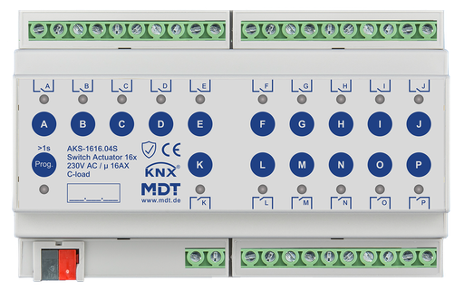 [MDT-AKS-1616.04S] Actionneur 16 sorties KNX, 8 modules, 16 A, 230 VCA, charge capacitive, standard