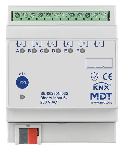 [MDT-BE-06230N.03S] Entrée binaire, 8 entrées KNX, 4 modules, 230 V CA.