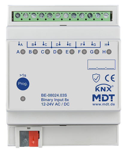 [MDT-BE-08024.03S] Entrée binaire, 8 entrées KNX, 4 modules, 24 V CA/CC.