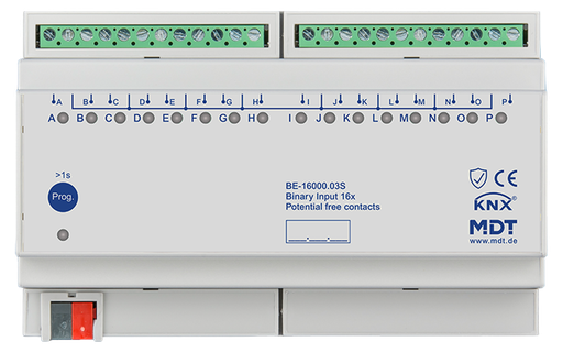 [MDT-BE-16000.03S] Entrée binaire, 16 entrées KNX, 8 modules, libre de potentiel.