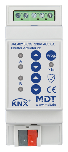 [MDT-JAL-0210.03S] Actionneur de stores et volets roulants 2 sorties KNX, 2 modules, 8 A, 230 V CA.