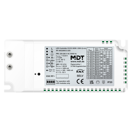 [MDT-RF-AKD260CC.02S] Contrôleur LED CC/VC KNX 60 W RF+ radio / 230 V 2 sorties, Secure