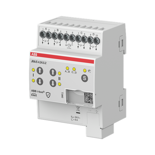 [ABB-JRA/S4.24.5.2] Actionneur KNX Secure 4 Volets/Stores 24 VDC 6A, Cmd manu,dét. Mouv, butées auto